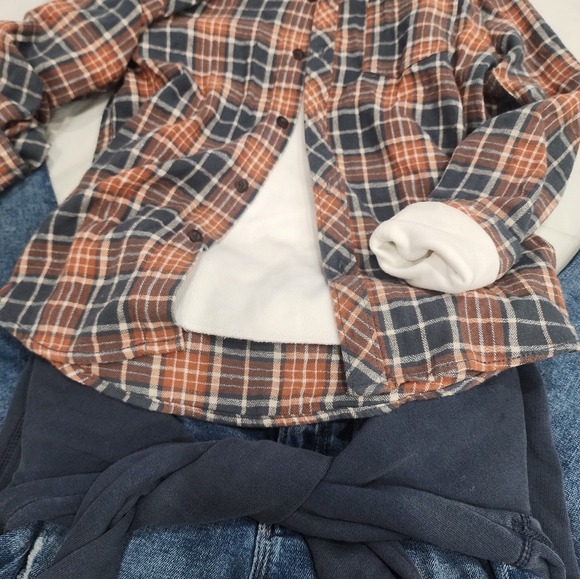 [ COTTON ON] boys size 9-10 plaid coral,gray  long sleeve button up  shirt - Picture 2 of 16